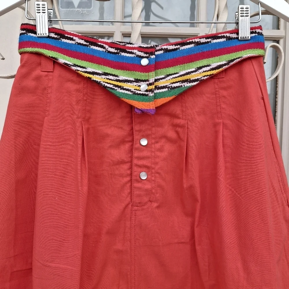 Guatemala Textiles Handwoven Cotton Serape Waist Red Corte Skirt  Size Small